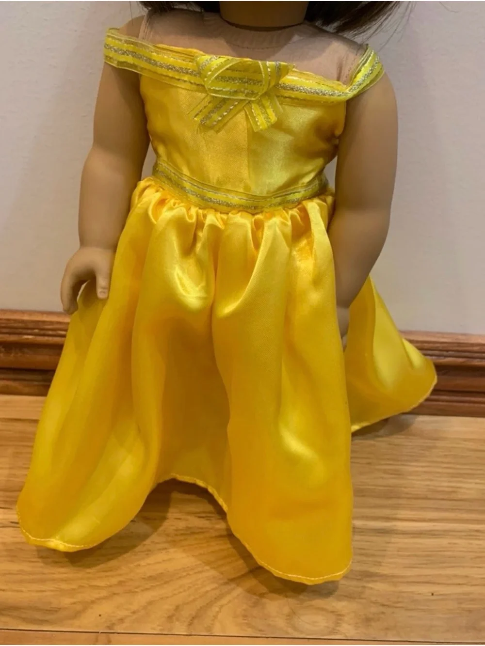 Yellow Satin Princess Gown for 18-Inch Dolls Handmade Fits American Girl